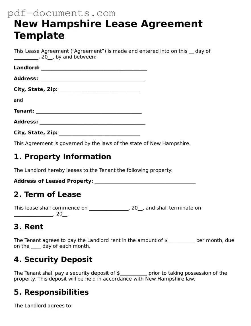 Legal Lease Agreement Template for the State of New Hampshire