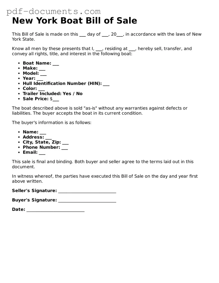 Legal Boat Bill of Sale Template for the State of New York
