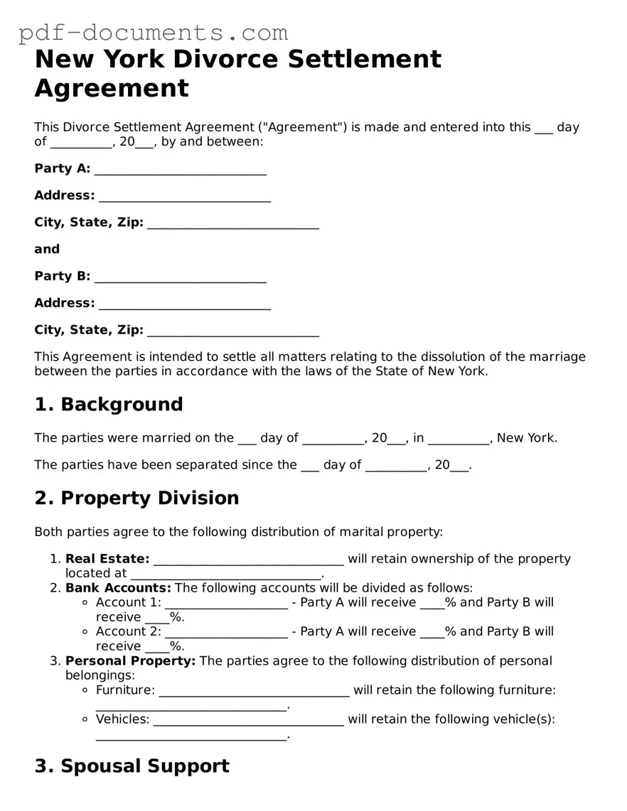 Legal Divorce Settlement Agreement Template for the State of New York