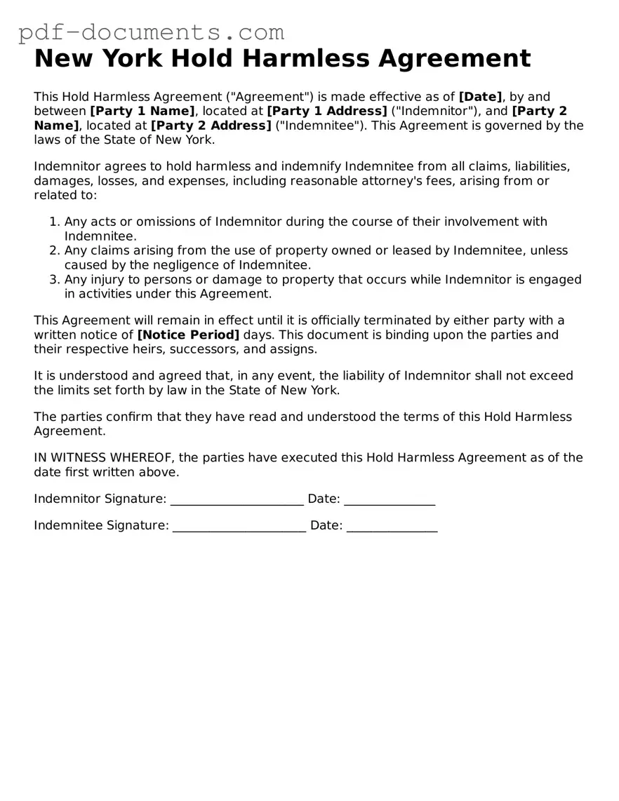 Legal Hold Harmless Agreement Template for the State of New York
