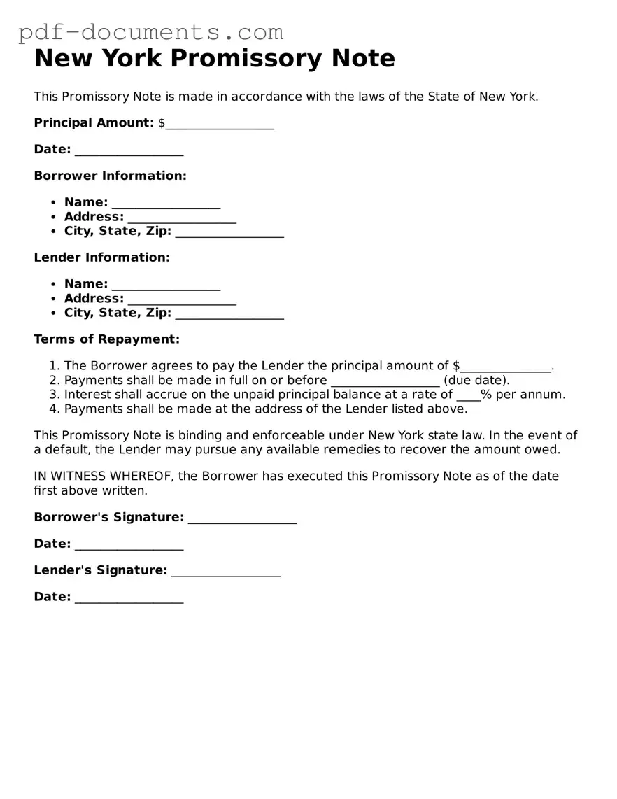 Legal Promissory Note Template for the State of New York