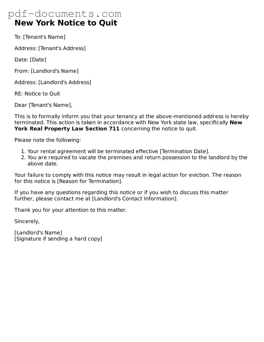 Legal Notice to Quit Template for the State of New York