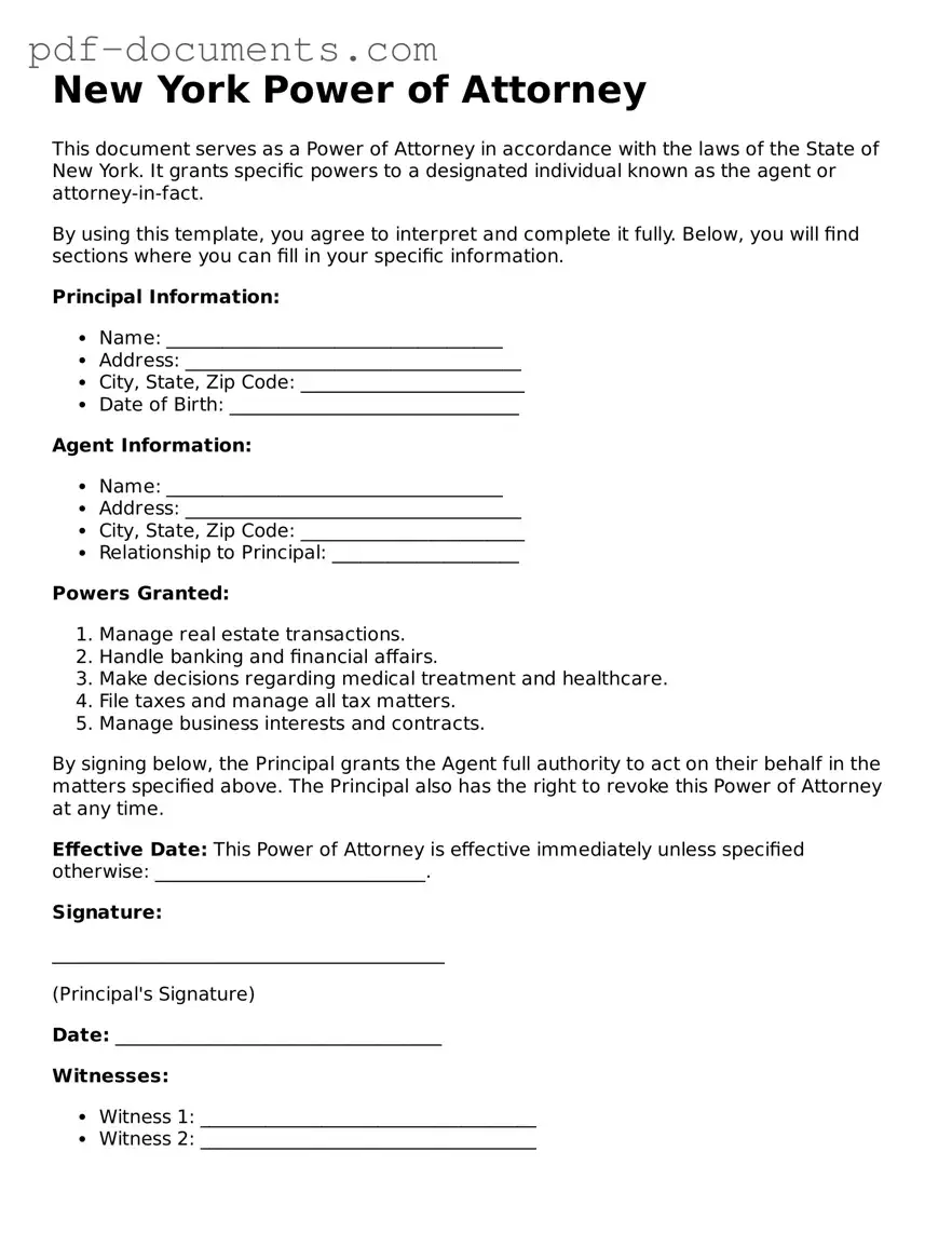 Legal Power of Attorney Template for the State of New York