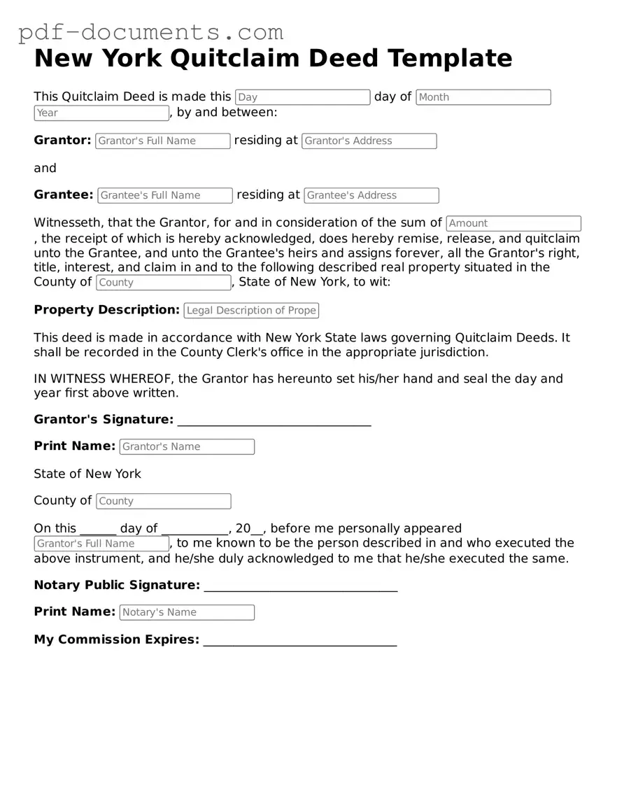 Legal Quitclaim Deed Template for the State of New York