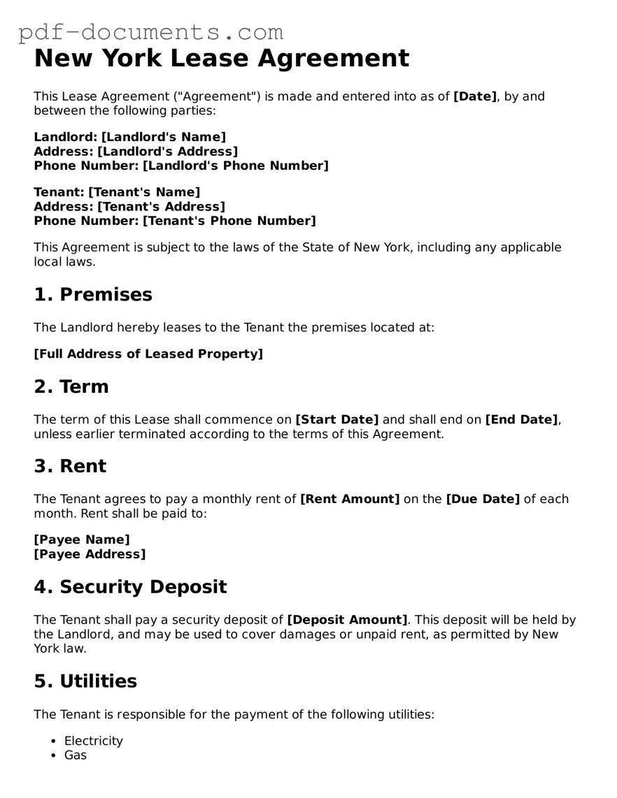 Legal Lease Agreement Template for the State of New York