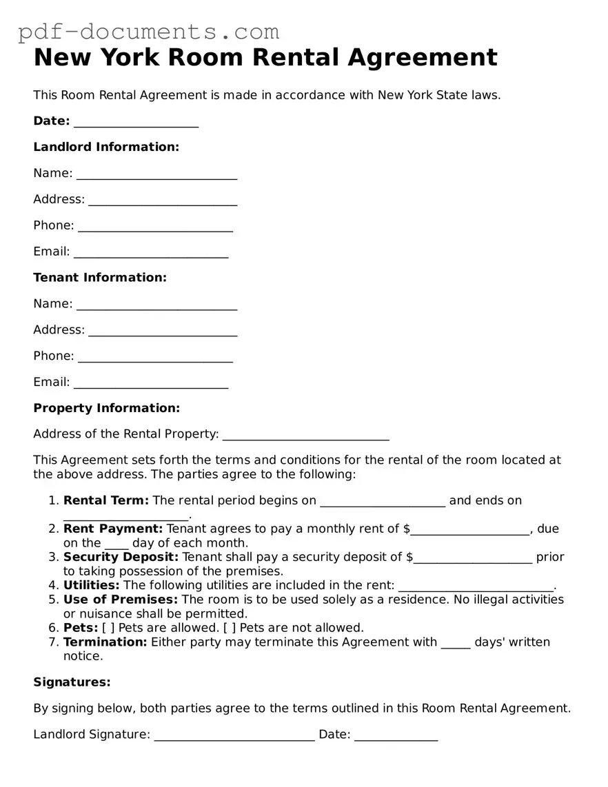 Legal Room Rental Agreement Template for the State of New York