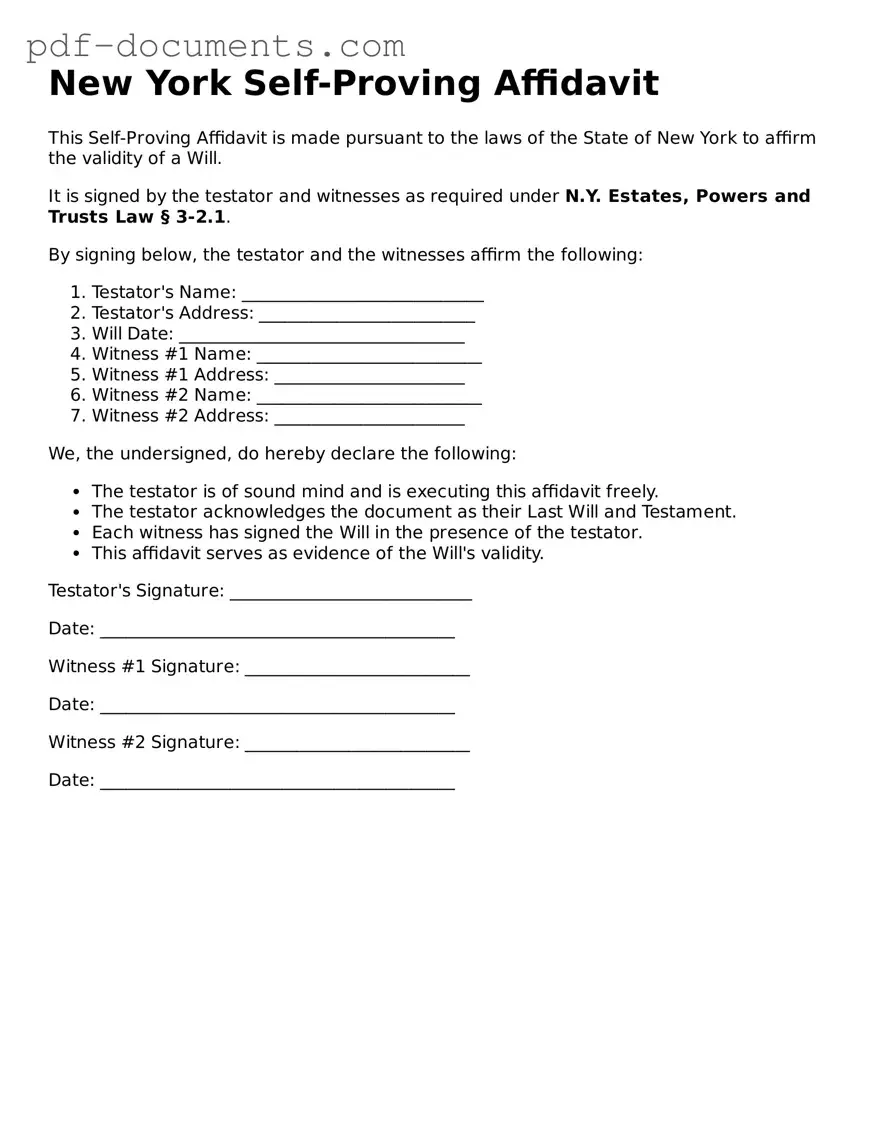 Legal Self-Proving Affidavit Template for the State of New York