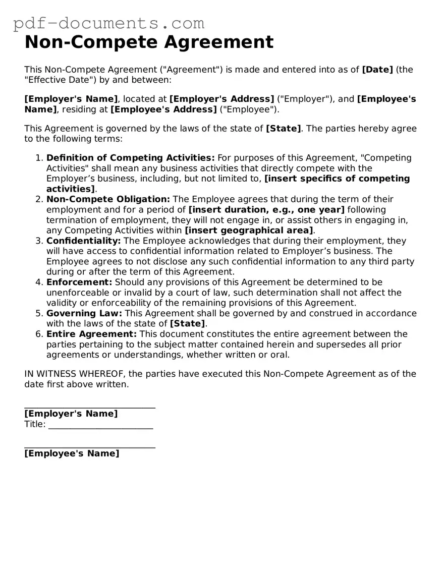 Printable Non-compete Agreement Form