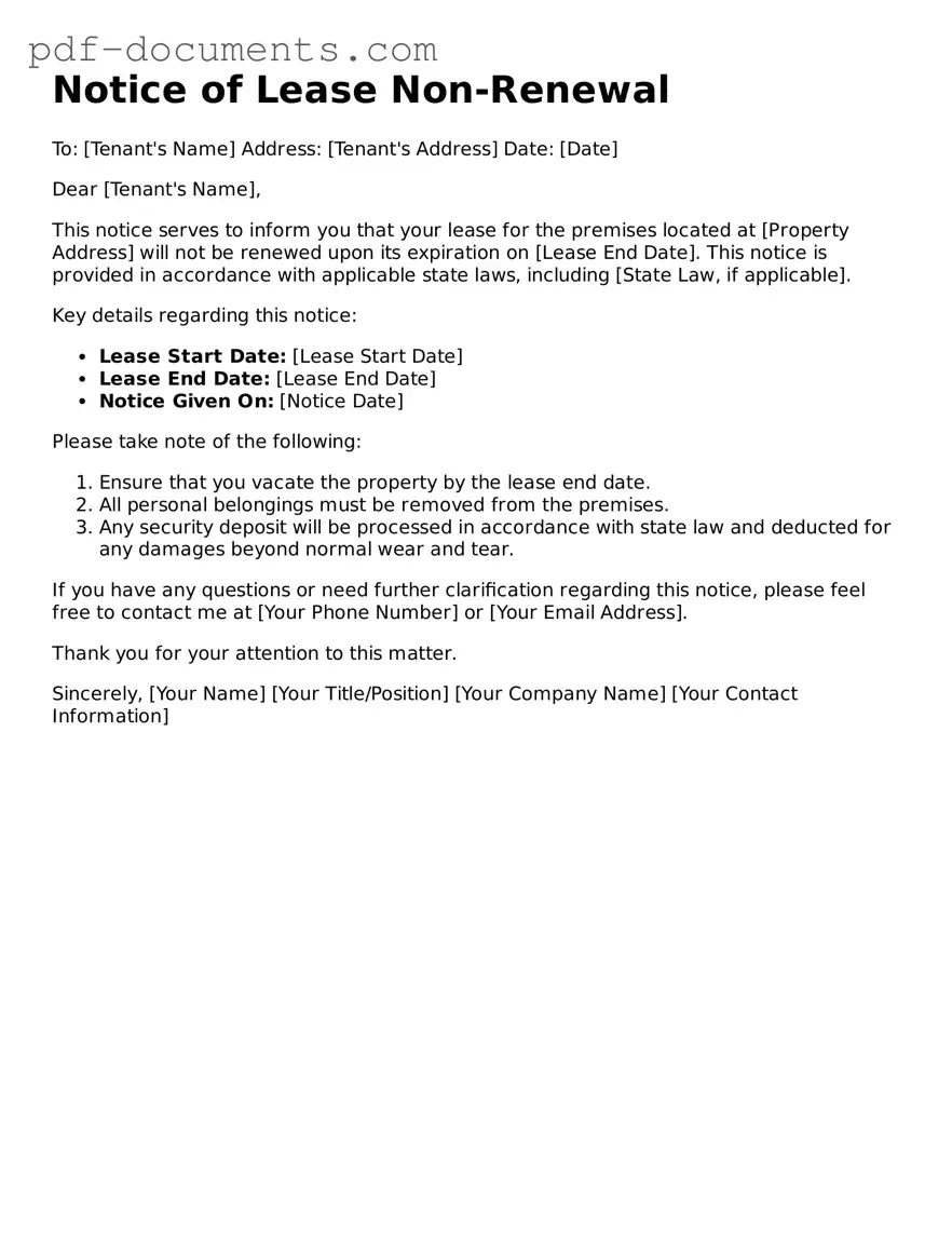 Printable Notice of Lease Non-Renewal Form