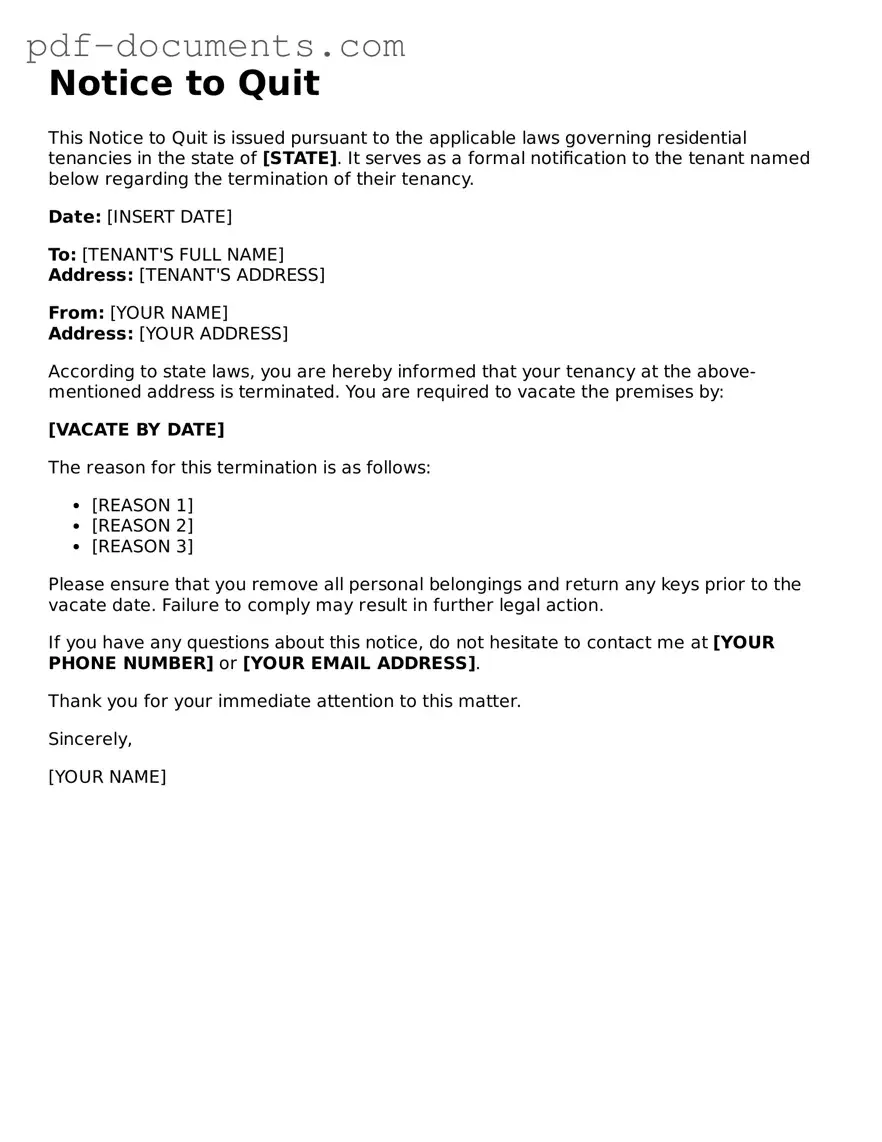 Printable Notice to Quit Form