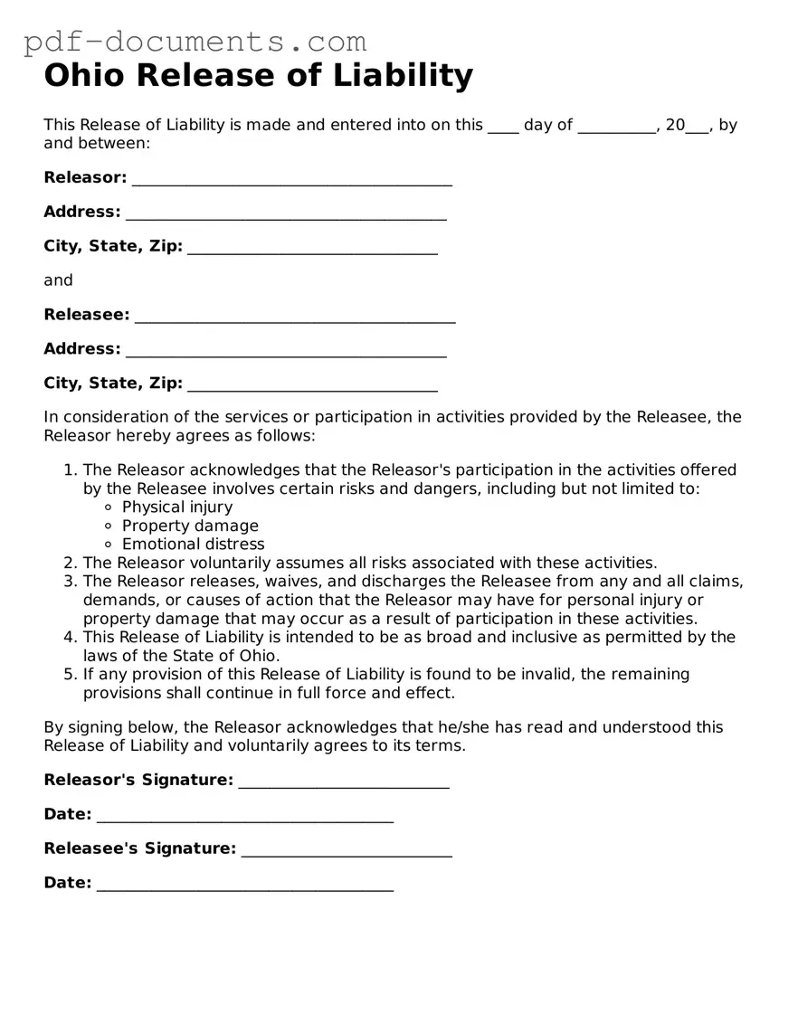 Legal Release of Liability Template for the State of Ohio