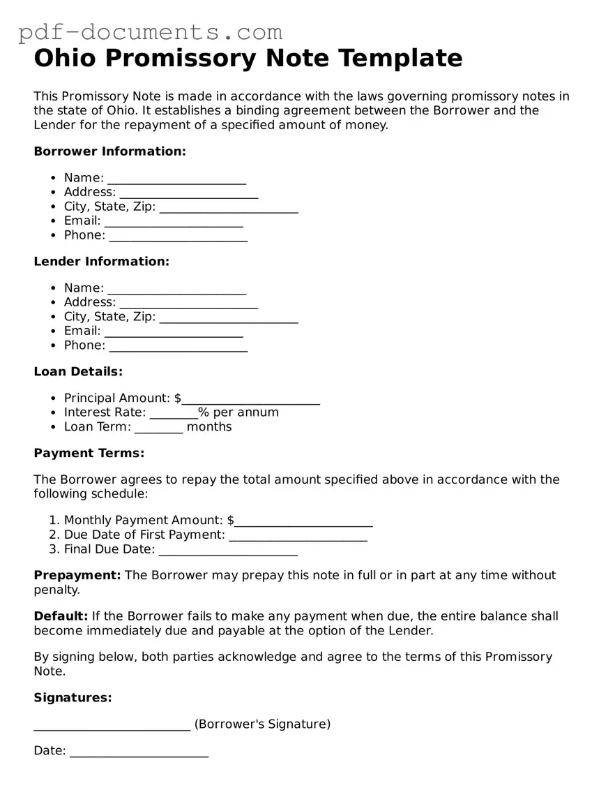 Legal Promissory Note Template for the State of Ohio