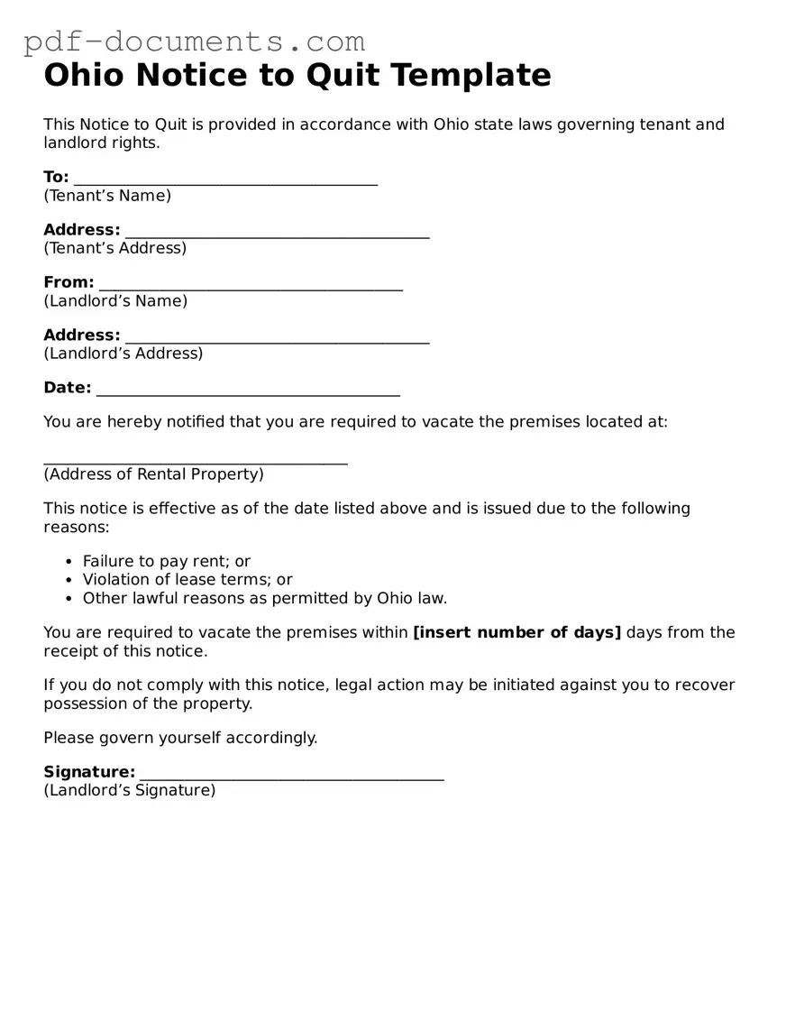 Legal Notice to Quit Template for the State of Ohio