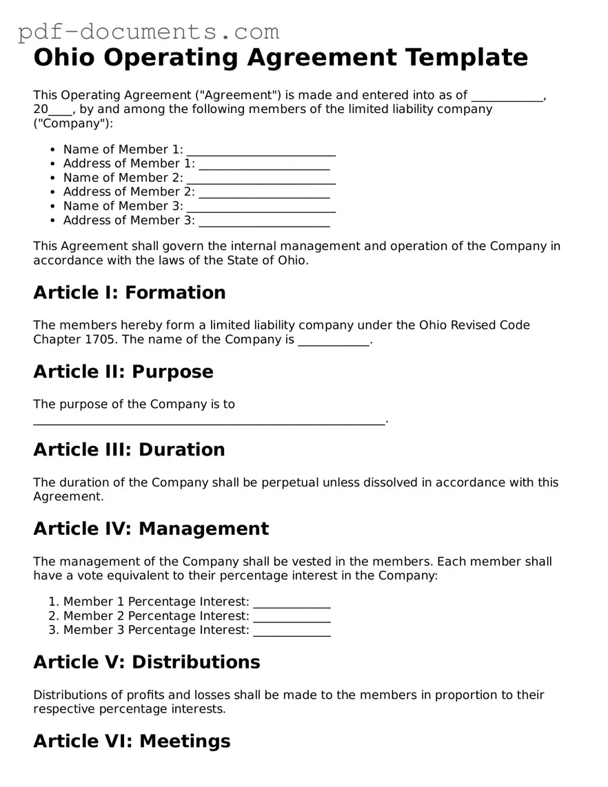 Legal Operating Agreement Template for the State of Ohio