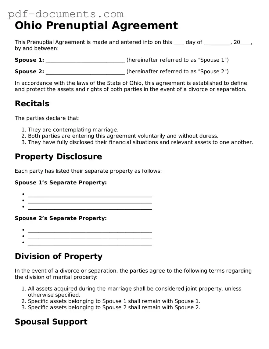 Legal Prenuptial Agreement Template for the State of Ohio