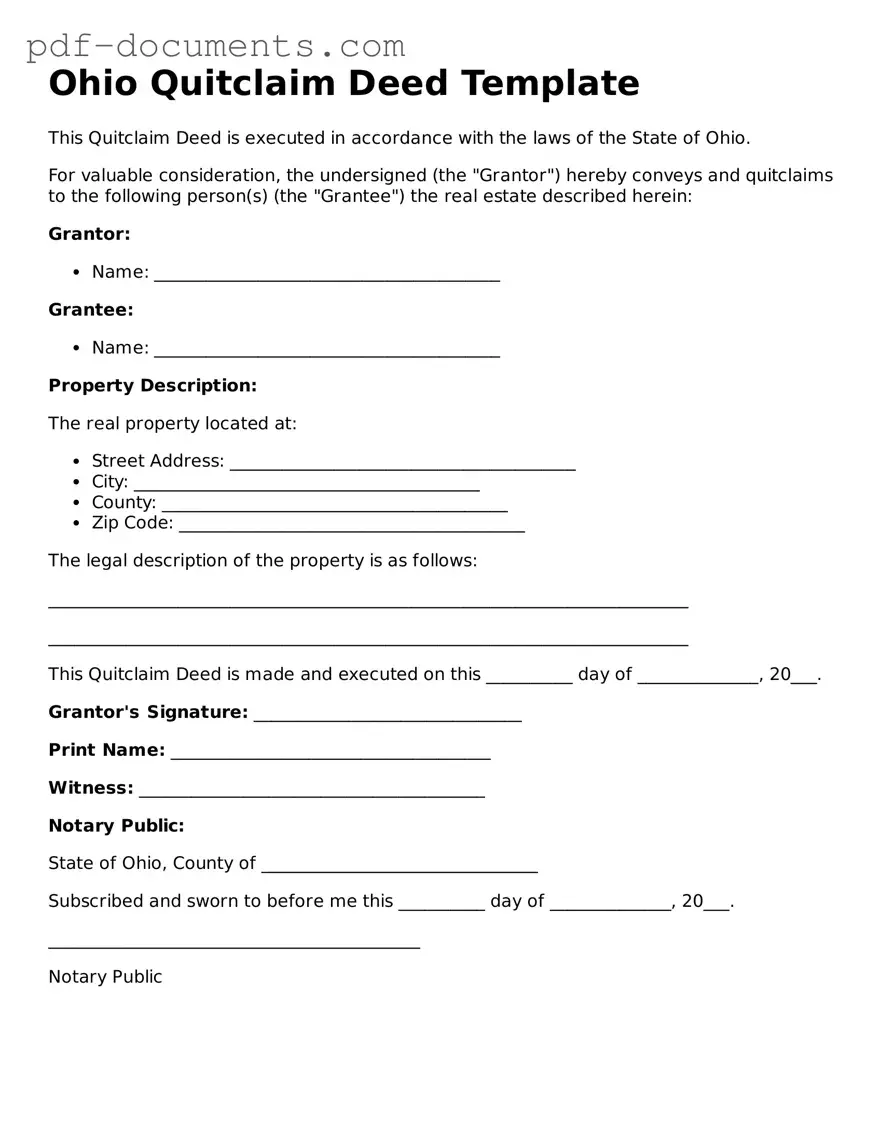Legal Quitclaim Deed Template for the State of Ohio