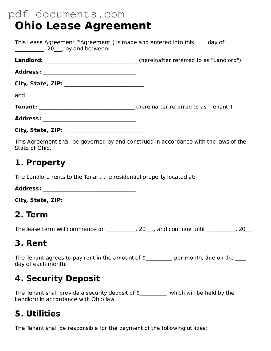 Legal Lease Agreement Template for the State of Ohio