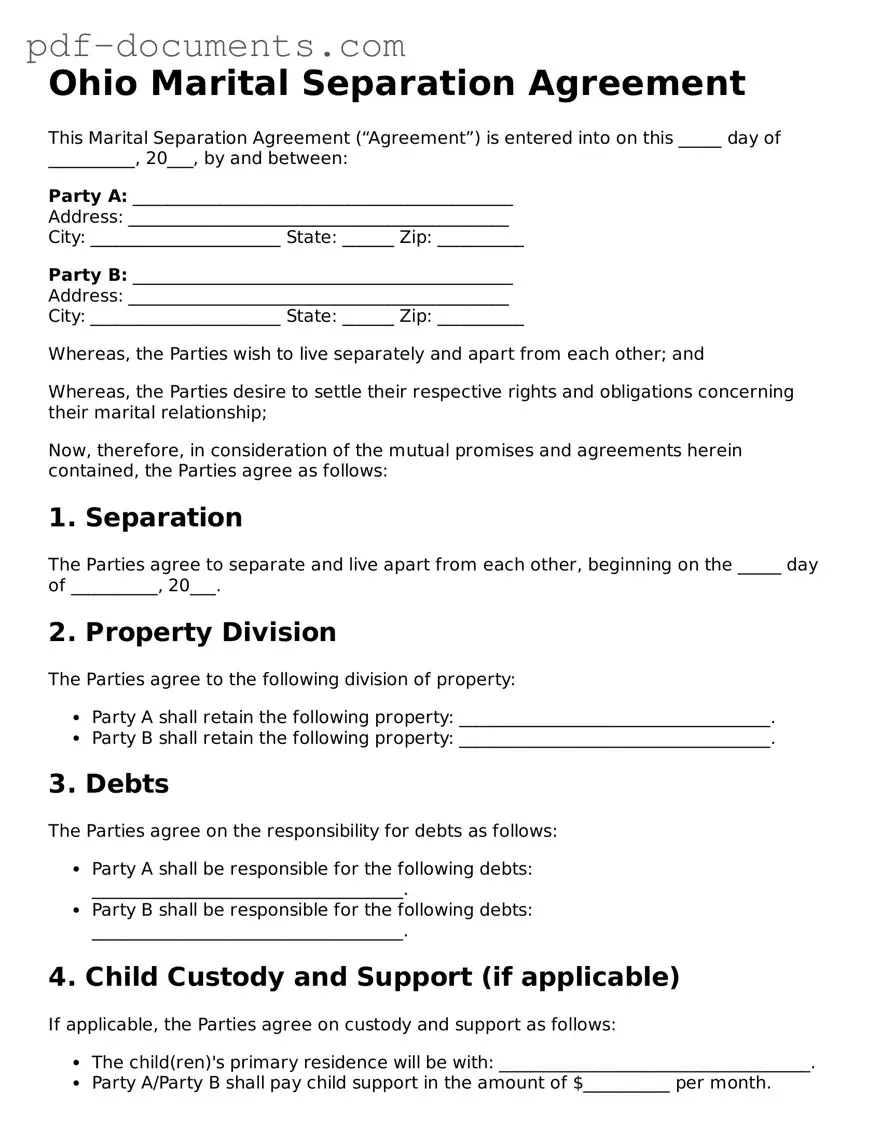 Legal Marital Separation Agreement Template for the State of Ohio