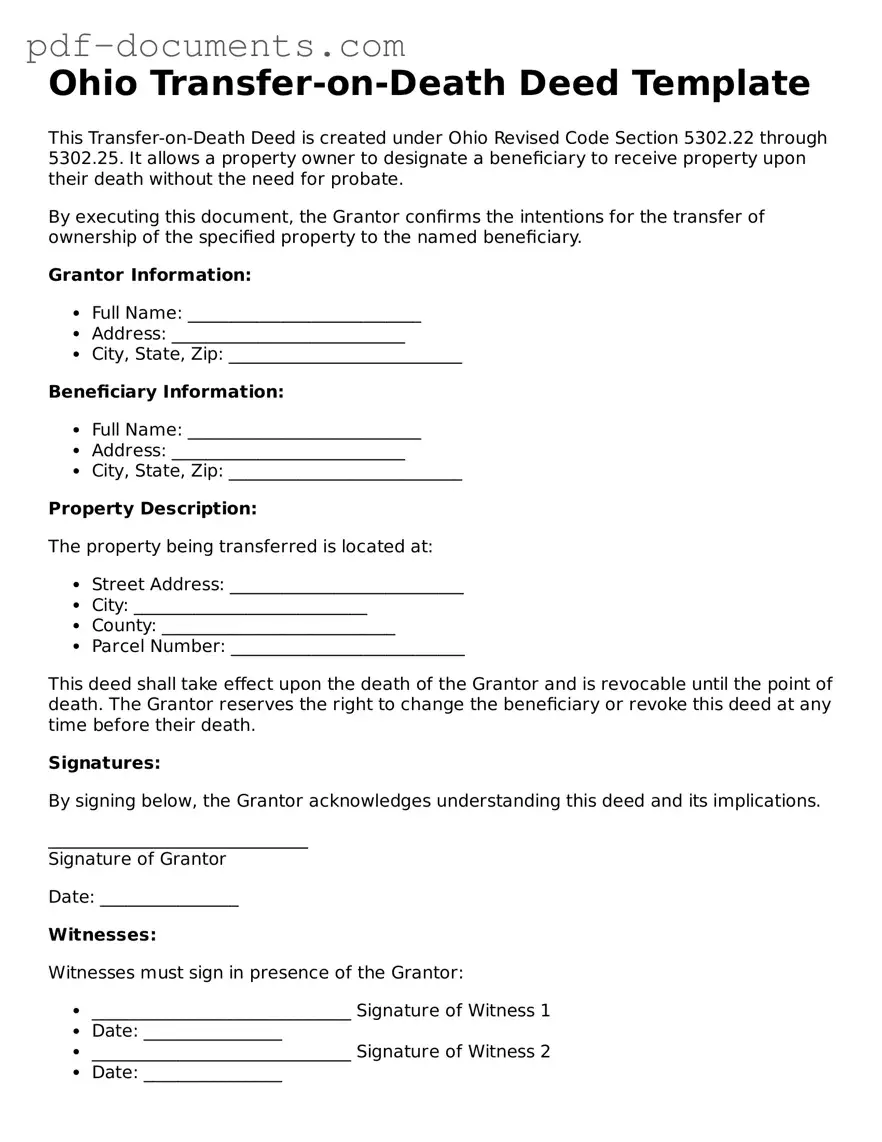 Legal Transfer-on-Death Deed Template for the State of Ohio