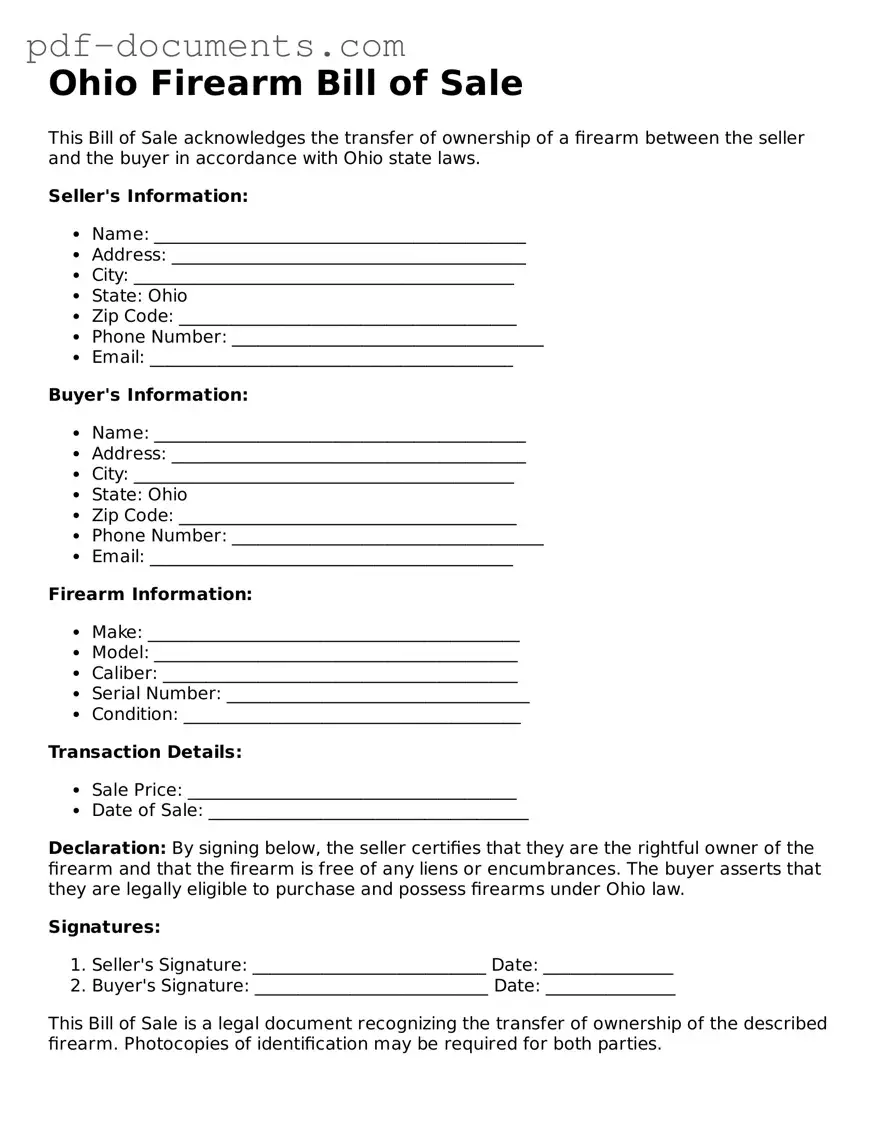 Legal Firearm Bill of Sale Template for the State of Ohio