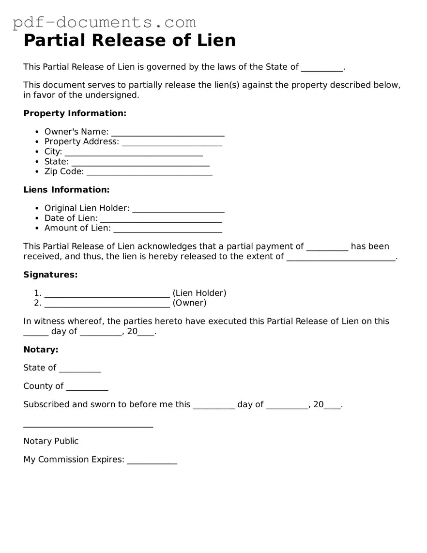 Printable Partial Release of Lien Form