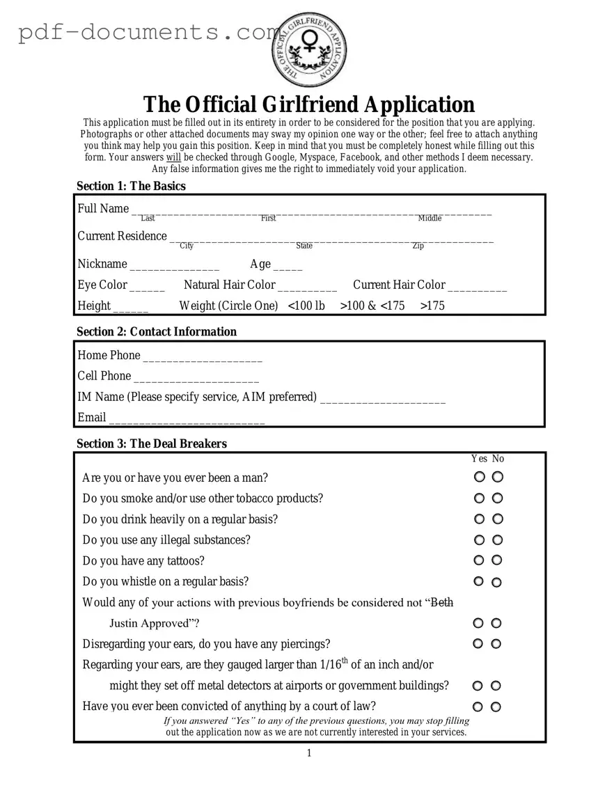Download Girlfriend Application Form