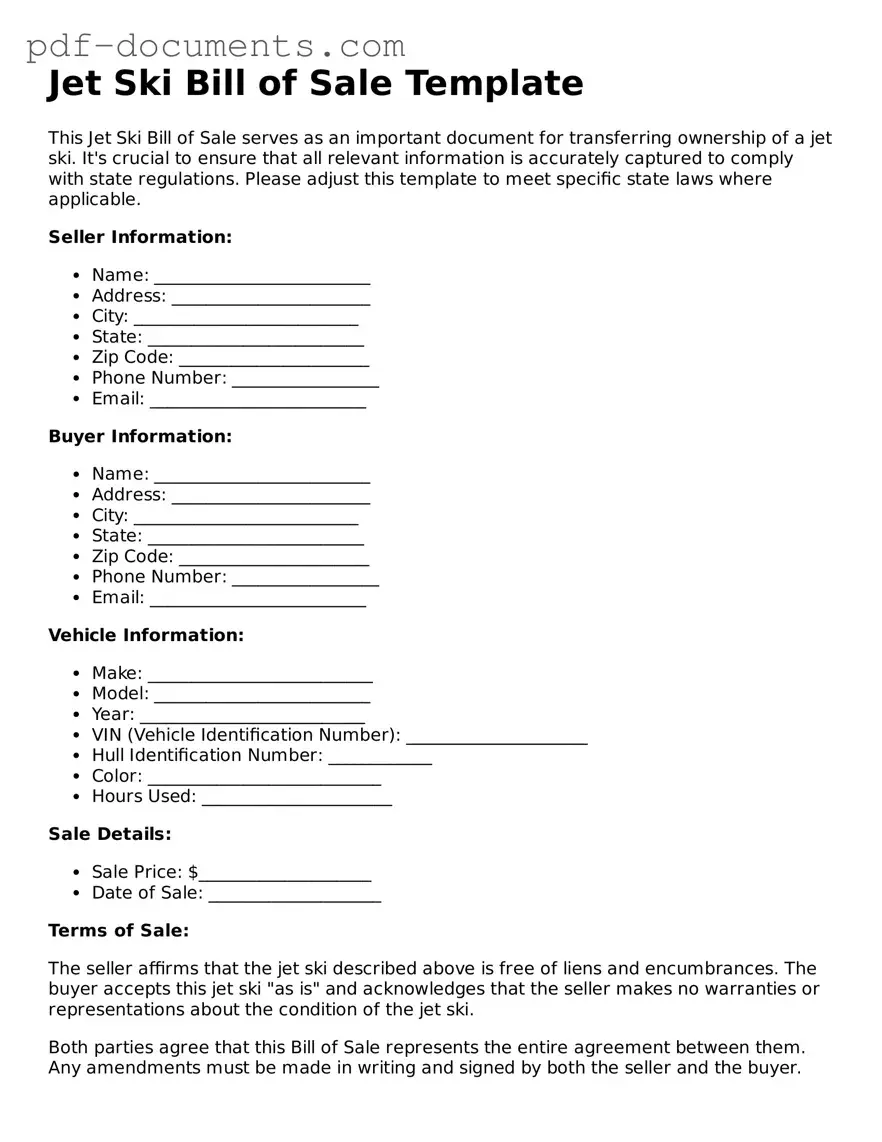 Printable Jet Ski Bill of Sale Form