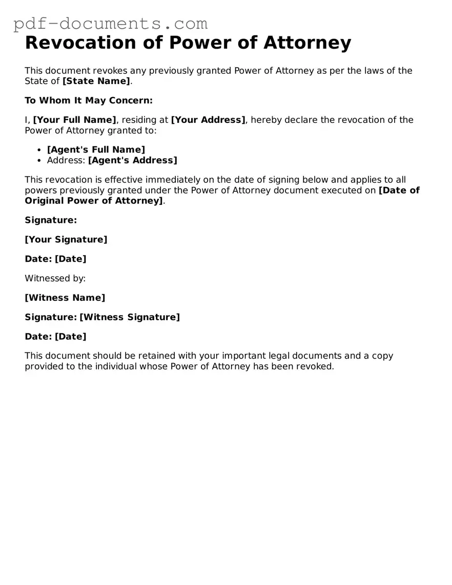 Printable Revocation of Power of Attorney Form