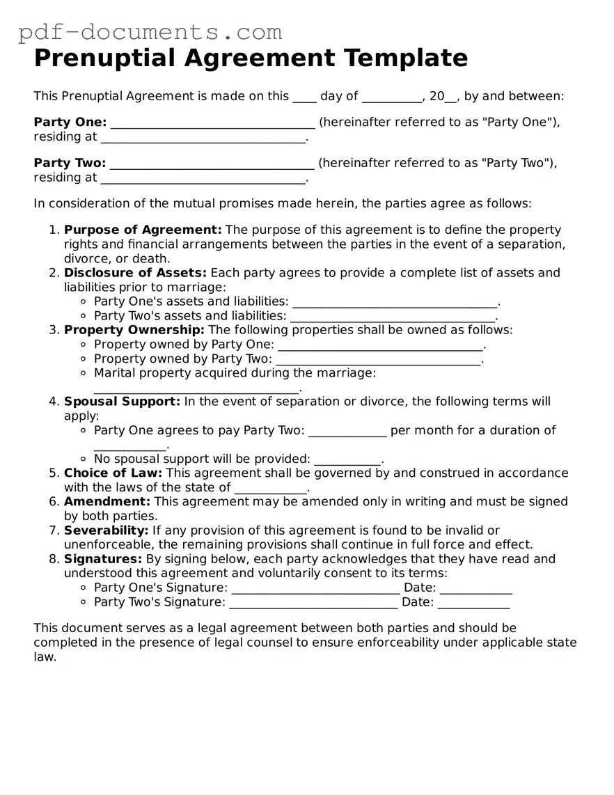 Printable Prenuptial Agreement Form