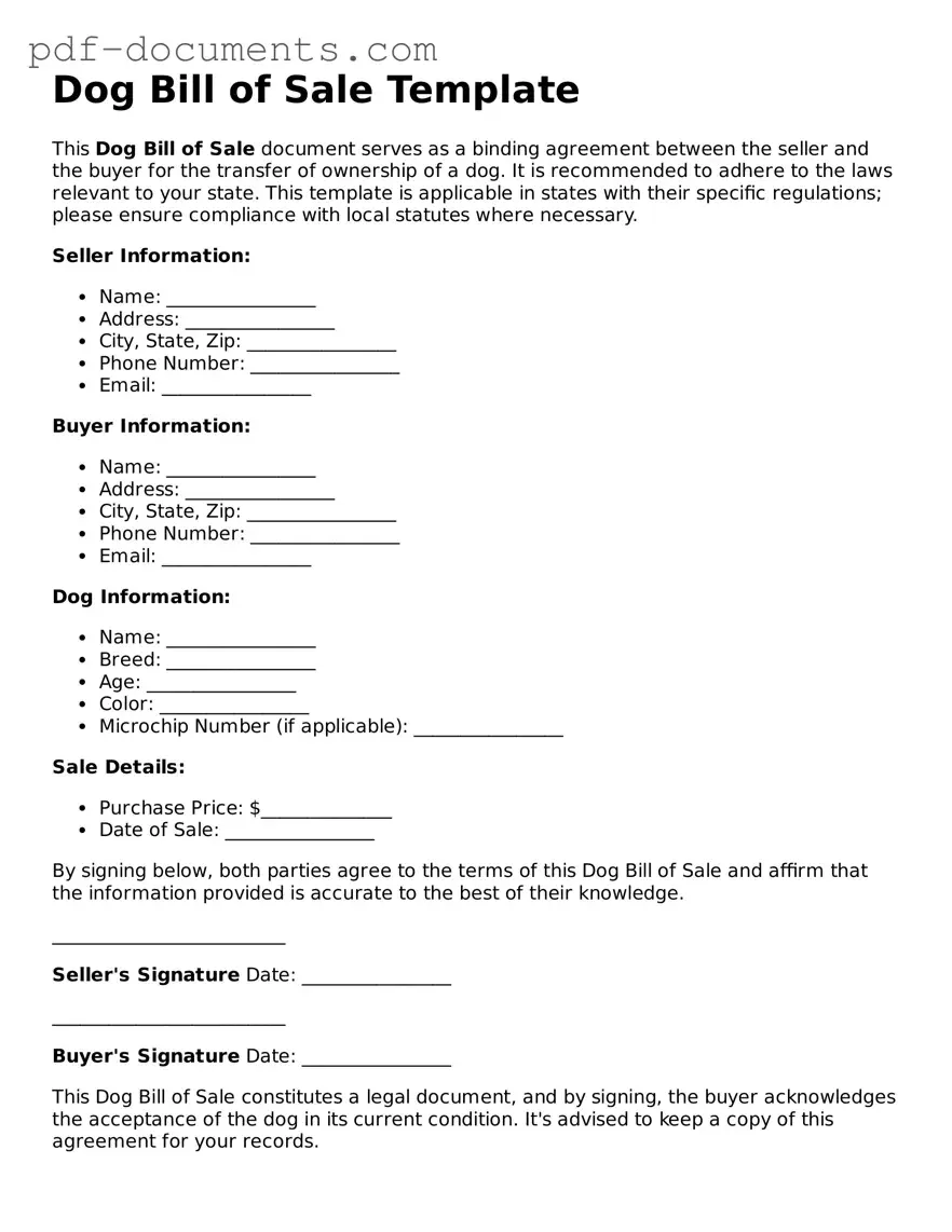 Printable Dog Bill of Sale Form