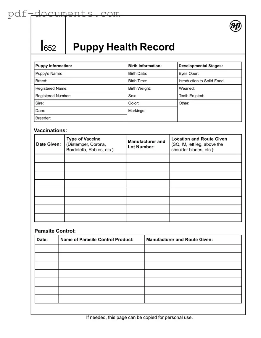 Download Puppy Health Record Form