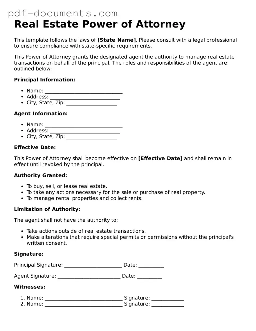 Printable Real Estate Power of Attorney Form