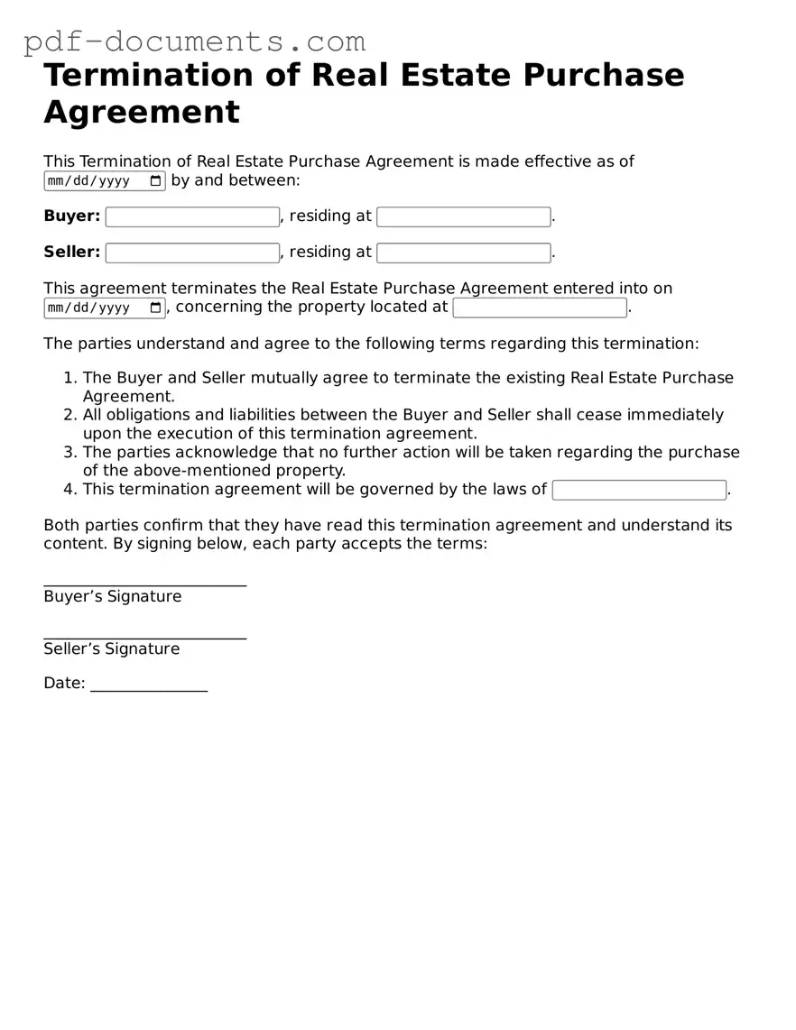 Printable Termination of Real Estate Purchase Agreement Form