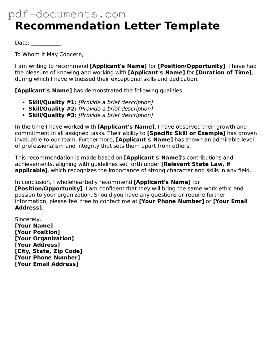 Printable Recommendation Letter Form