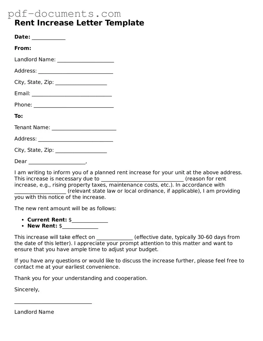 Printable Rent Increase Letter Form