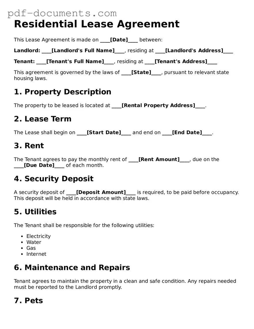 Printable Lease Agreement Form