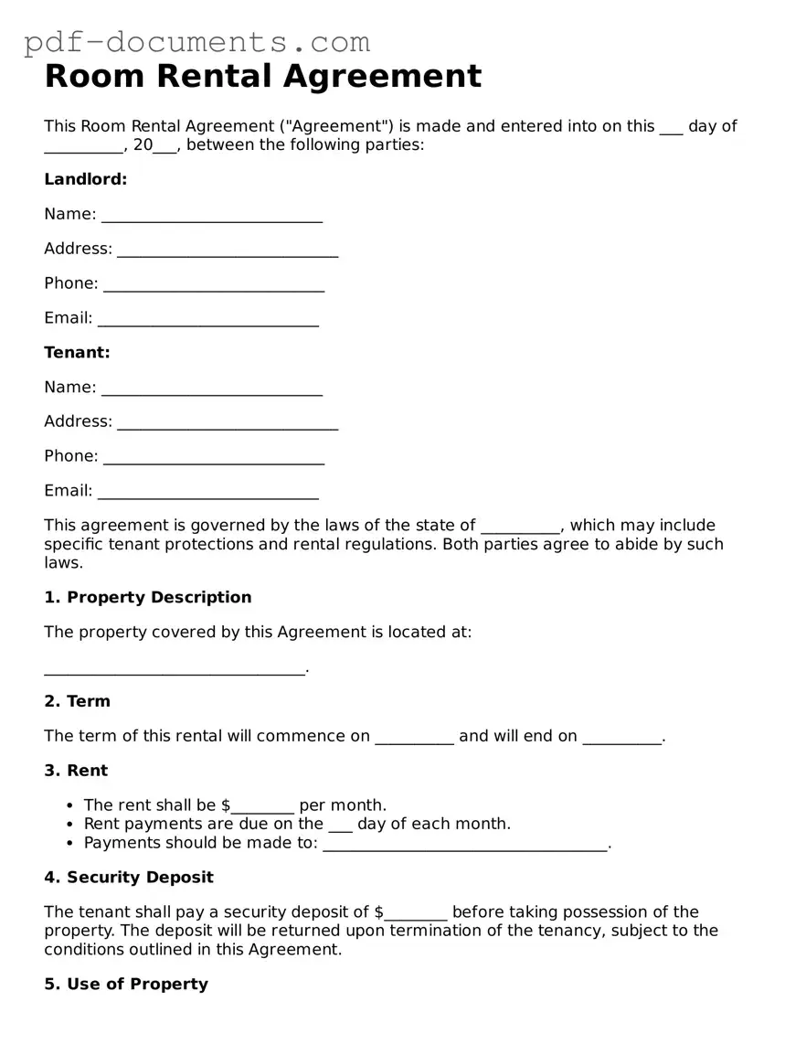 Printable Room Rental Agreement Form