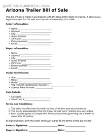 Legal Trailer Bill of Sale Template for the State of Arizona