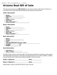 Legal Boat Bill of Sale Template for the State of Arizona