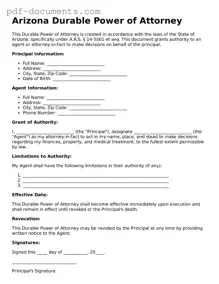 Legal Durable Power of Attorney Template for the State of Arizona