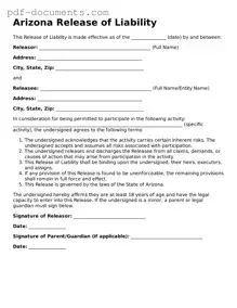 Legal Release of Liability Template for the State of Arizona