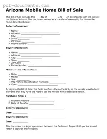 Legal Mobile Home Bill of Sale Template for the State of Arizona