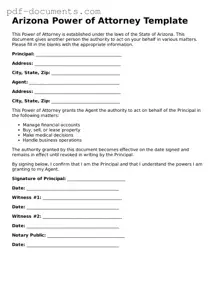 Legal Power of Attorney Template for the State of Arizona