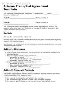 Legal Prenuptial Agreement Template for the State of Arizona