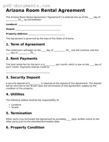 Legal Room Rental Agreement Template for the State of Arizona