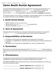 Printable Salon Booth Rental Agreement Form