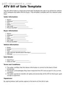 Printable ATV Bill of Sale Form