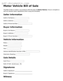Printable Motor Vehicle Bill of Sale Form
