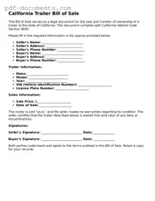 Legal Trailer Bill of Sale Template for the State of California