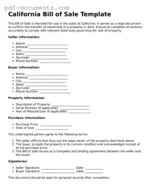 Legal Bill of Sale Template for the State of California